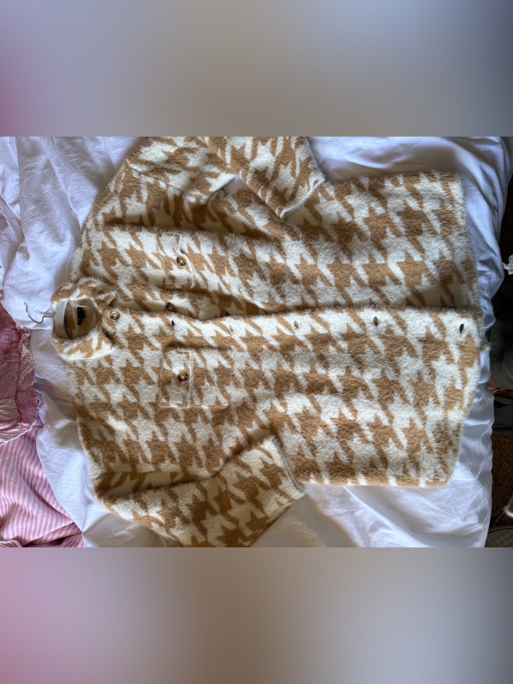 torrid Cream and Camel Houndstooth Fuzzy Cardigan